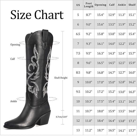 Cowboy Boots for Women - Wide Calf Sparkly Cowgirl Boots, Women's Knee High Western Rhinestone Boots, Glitter Sparkle Ladies Tall Boots with Classic Embroidery and Side Zipper Botas, Halloween Gifts