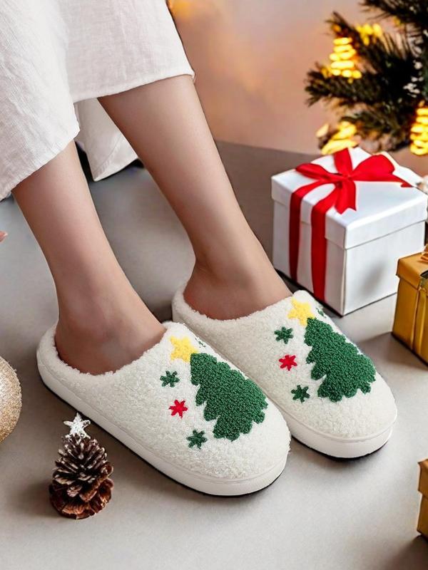 Women's Cute Gingerbread Man Design Plush Slippers, Casual Soft Comfortable Home Slippers, Warm Slippers for Indoor & Outdoor Use for Fall & Winter Fluffy Slippers