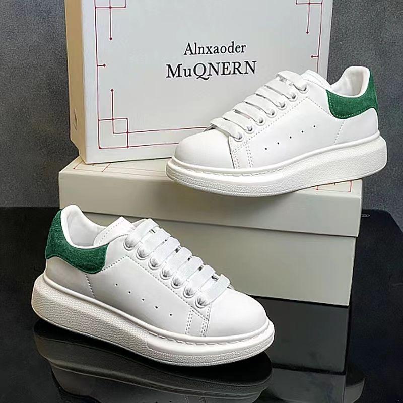 Spring and Autumn Haze Blue McQueen Little White Shoes Men and Women Couples Campus Style Youth Versatile Leisure Sports Waterproof Board Shoes white  leather