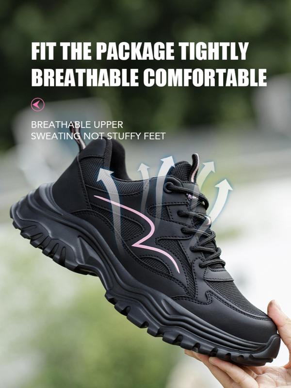 Women's Fashion Lace Up Front Work Safety Shoes, Athletic Girl Footwear, Casual Comfort Breathable Anti-smash Anti-puncture Running Sports Shoes, Female All-match Round Toe Shoes for Daily Wear Work Shoes