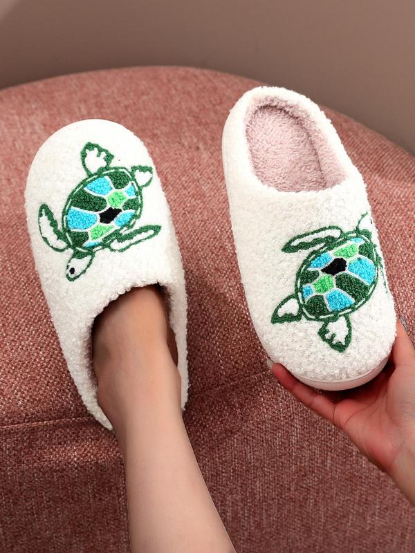 Women's Cute Cartoon Turtle Pattern Plush Slippers, Casual No-slip Soft Comfortable Home Slippers, Warm Slippers for Indoor & Outdoor Use for All Seasons