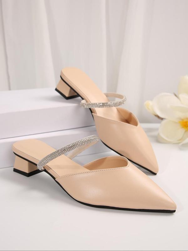 Women's Elegant Rhinestone Decorated Pointed Toe Slip on Sandals, Trendy Minimalist Mule Sandals, Fashionable Heeled Sandals for Daily Wear