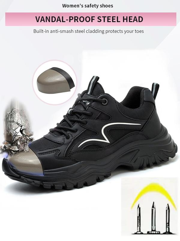 Women's Fashion Lace Up Front Work Safety Shoes, Athletic Girl Footwear, Casual Comfort Breathable Anti-smash Anti-puncture Running Sports Shoes, Female All-match Round Toe Shoes for Daily Wear Work Shoes