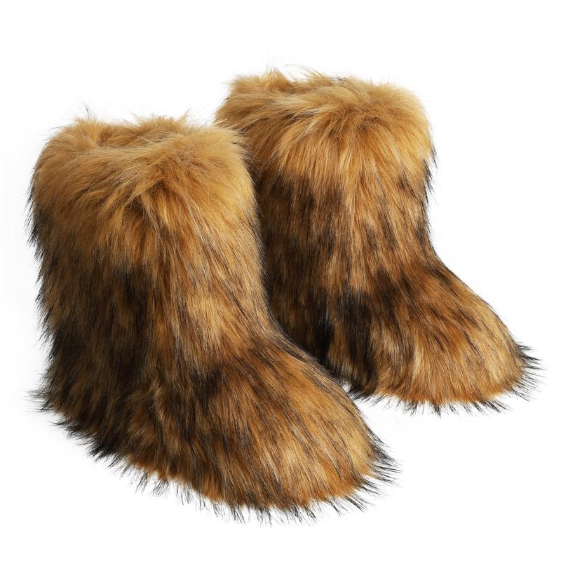 VIMI VIMI Faux Fur Boots for Womens Fluffy Warm Round Toe Mid Calf Boot Winter Shoes Snow Fur Booties