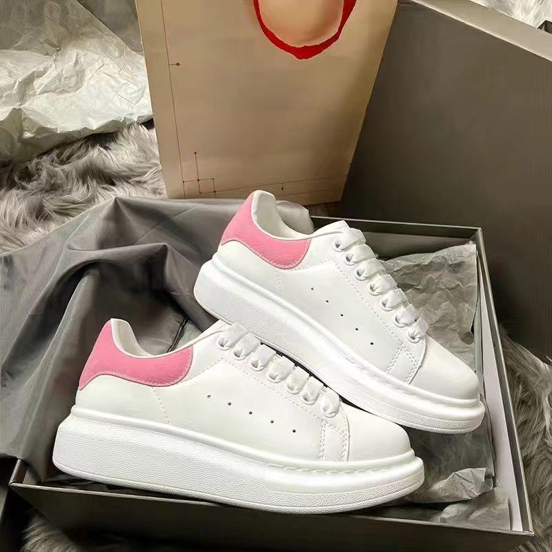 Spring and Autumn Haze Blue McQueen Little White Shoes Men and Women Couples Campus Style Youth Versatile Leisure Sports Waterproof Board Shoes white  leather