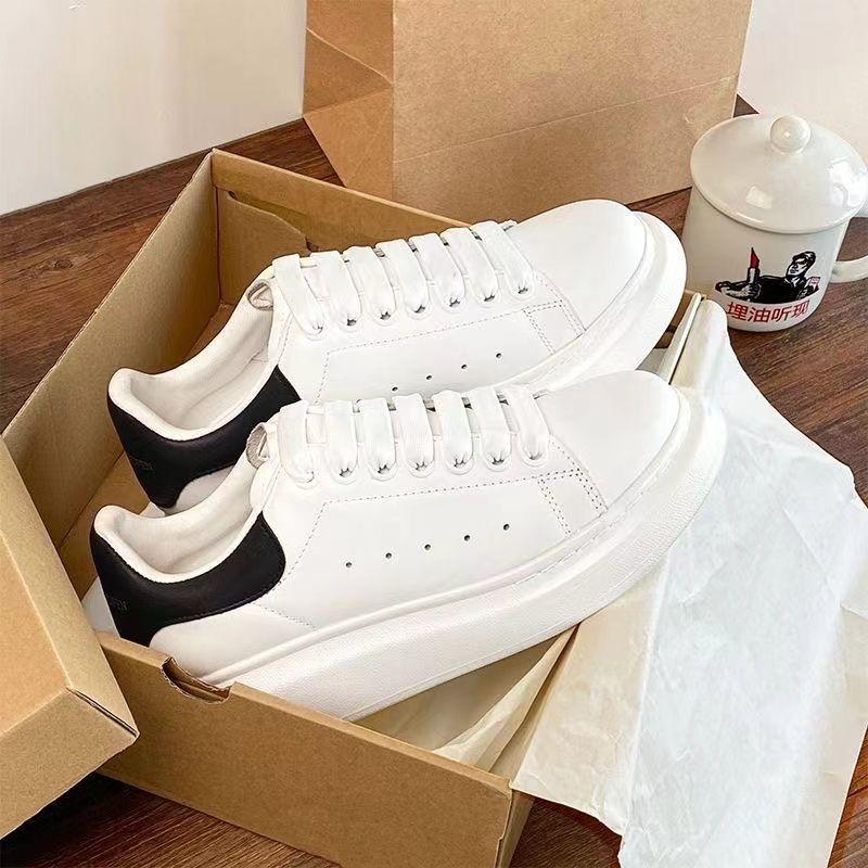 Spring and Autumn Haze Blue McQueen Little White Shoes Men and Women Couples Campus Style Youth Versatile Leisure Sports Waterproof Board Shoes white  leather