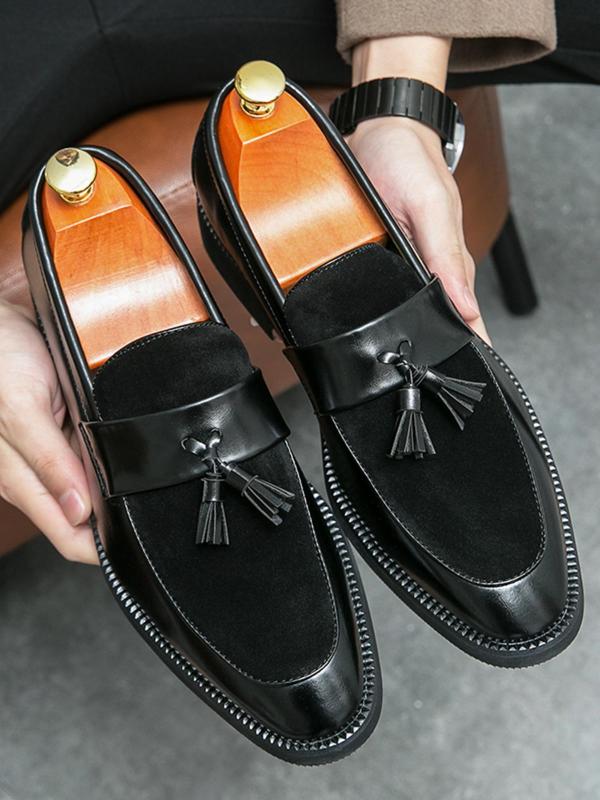 Men's Business Style Solid Color Double Tassel Small Pendant Decor Slip-on Loafers, Fashionable Comfortable Dress Shoes for Work Office, Male All-match Shoes for Daily Wear