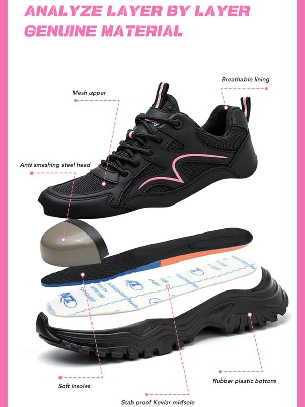 Women's Fashion Lace Up Front Work Safety Shoes, Athletic Girl Footwear, Casual Comfort Breathable Anti-smash Anti-puncture Running Sports Shoes, Female All-match Round Toe Shoes for Daily Wear Work Shoes