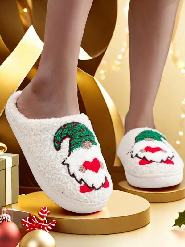 Women's Cute Gingerbread Man Design Plush Slippers, Casual Soft Comfortable Home Slippers, Warm Slippers for Indoor & Outdoor Use for Fall & Winter Fluffy Slippers