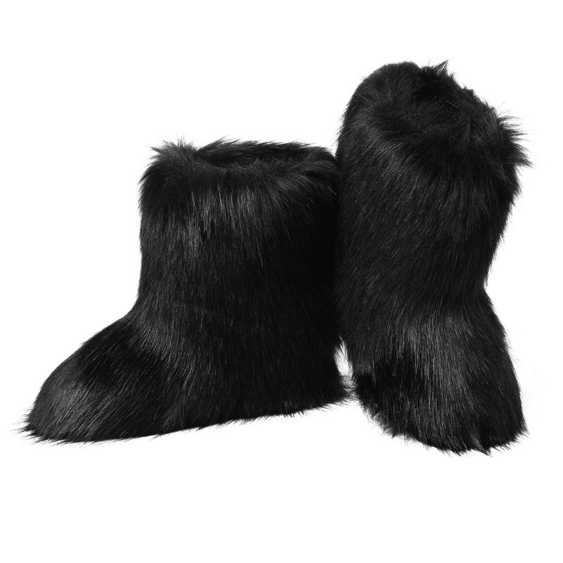 VIMI VIMI Faux Fur Boots for Womens Fluffy Warm Round Toe Mid Calf Boot Winter Shoes Snow Fur Booties