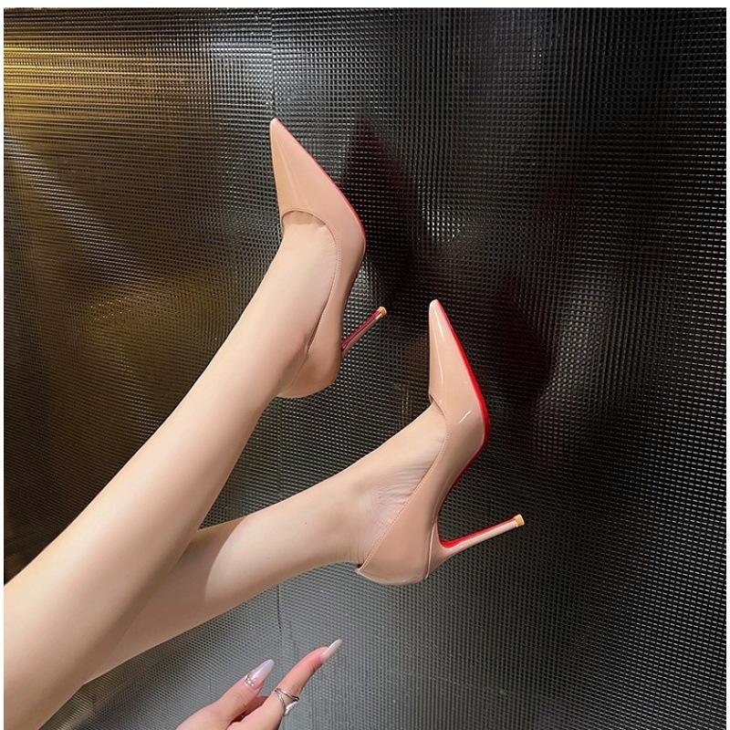 Autumn 2024 New Red Bottom High Heel Shoes Bed Flirting Sexy Black Thin Heel Man Attracted Abnormal Disposable