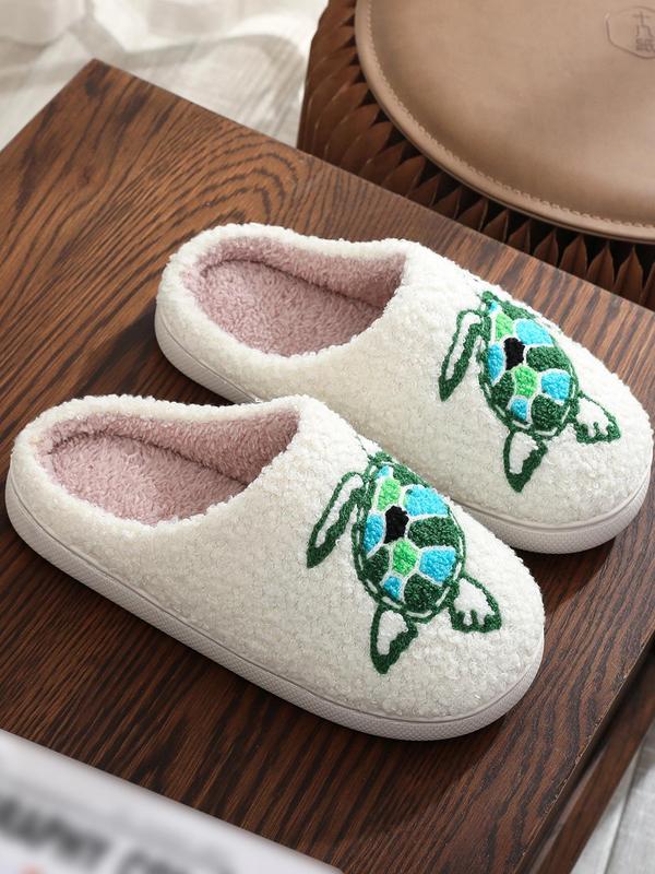 Women's Cute Cartoon Turtle Pattern Plush Slippers, Casual No-slip Soft Comfortable Home Slippers, Warm Slippers for Indoor & Outdoor Use for All Seasons