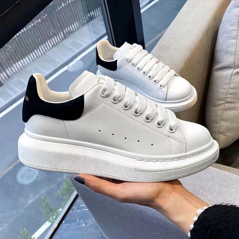 Spring and Autumn Haze Blue McQueen Little White Shoes Men and Women Couples Campus Style Youth Versatile Leisure Sports Waterproof Board Shoes white  leather