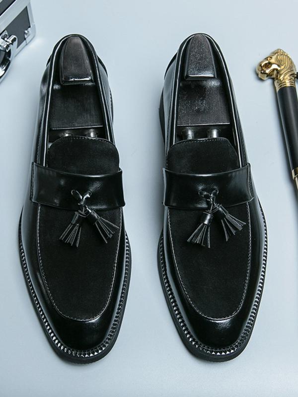 Men's Business Style Solid Color Double Tassel Small Pendant Decor Slip-on Loafers, Fashionable Comfortable Dress Shoes for Work Office, Male All-match Shoes for Daily Wear