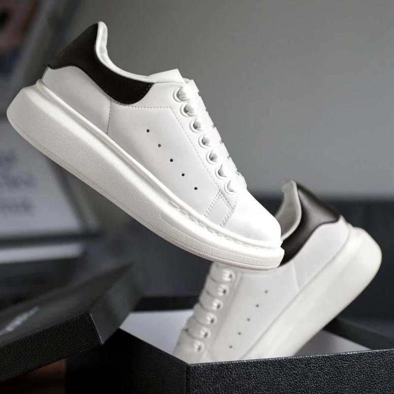 Spring and Autumn Haze Blue McQueen Little White Shoes Men and Women Couples Campus Style Youth Versatile Leisure Sports Waterproof Board Shoes white  leather