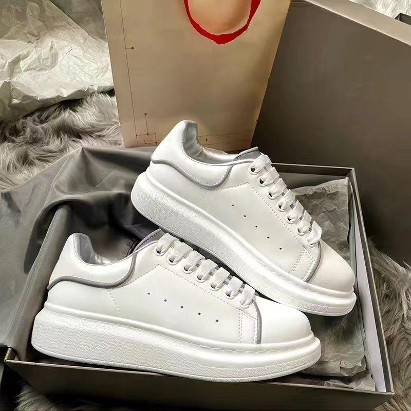 Spring and Autumn Haze Blue McQueen Little White Shoes Men and Women Couples Campus Style Youth Versatile Leisure Sports Waterproof Board Shoes white  leather