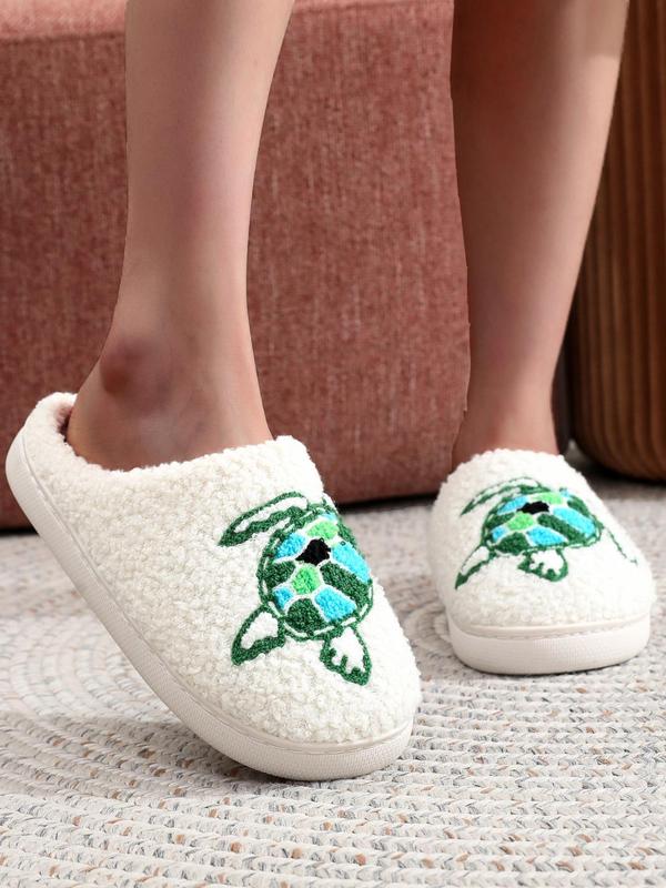 Women's Cute Cartoon Turtle Pattern Plush Slippers, Casual No-slip Soft Comfortable Home Slippers, Warm Slippers for Indoor & Outdoor Use for All Seasons