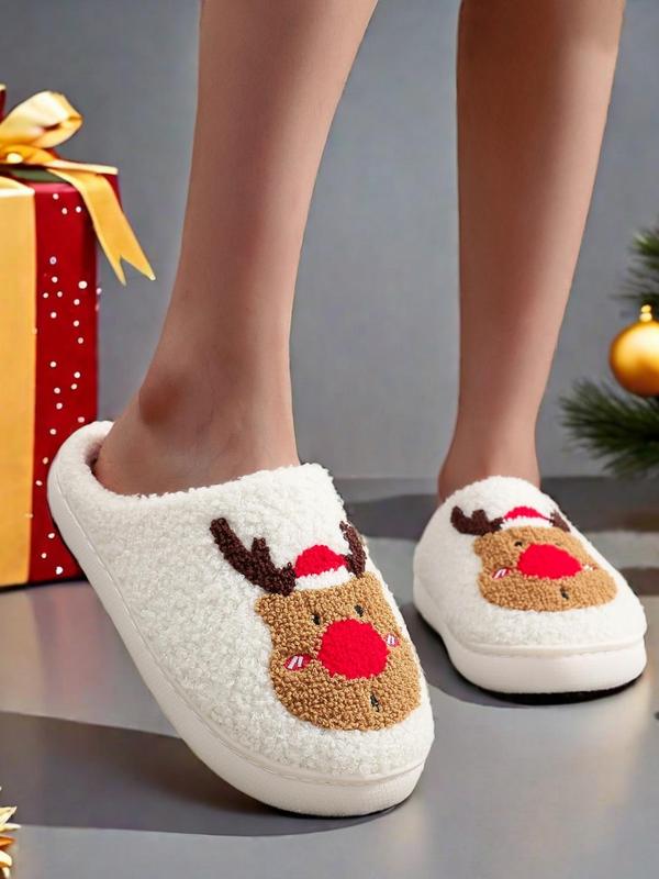 Women's Cute Gingerbread Man Design Plush Slippers, Casual Soft Comfortable Home Slippers, Warm Slippers for Indoor & Outdoor Use for Fall & Winter Fluffy Slippers