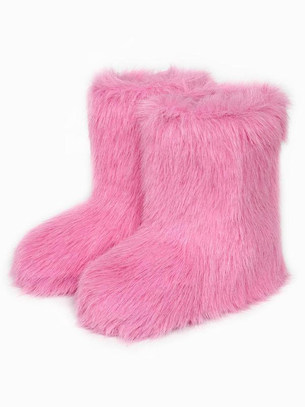 Women's Fashionable Contrast Faux Fur Design Plush Slip on Boots, Casual Warm Comfortable Boots for Fall & Winter, Female All-match Trendy Shoes for Daily Wear