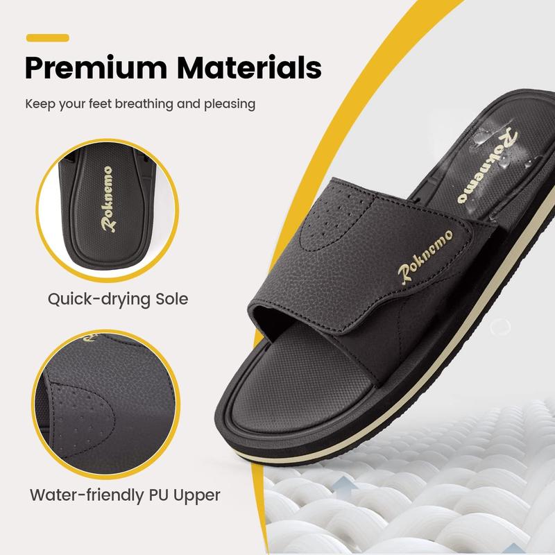 Mens Slide Sandals Adjustable Athletic Casual Comfort Lightweight Open Toe Slides Sport Sandals with Memory Foam Soft Cushion Footbed