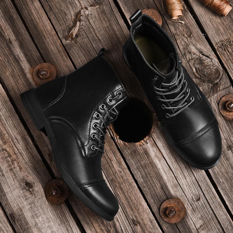 Men's Combat Boots Flat Lace-up Leather Ankle Booties Casual Comfortable Classic Leather Dress Shoes