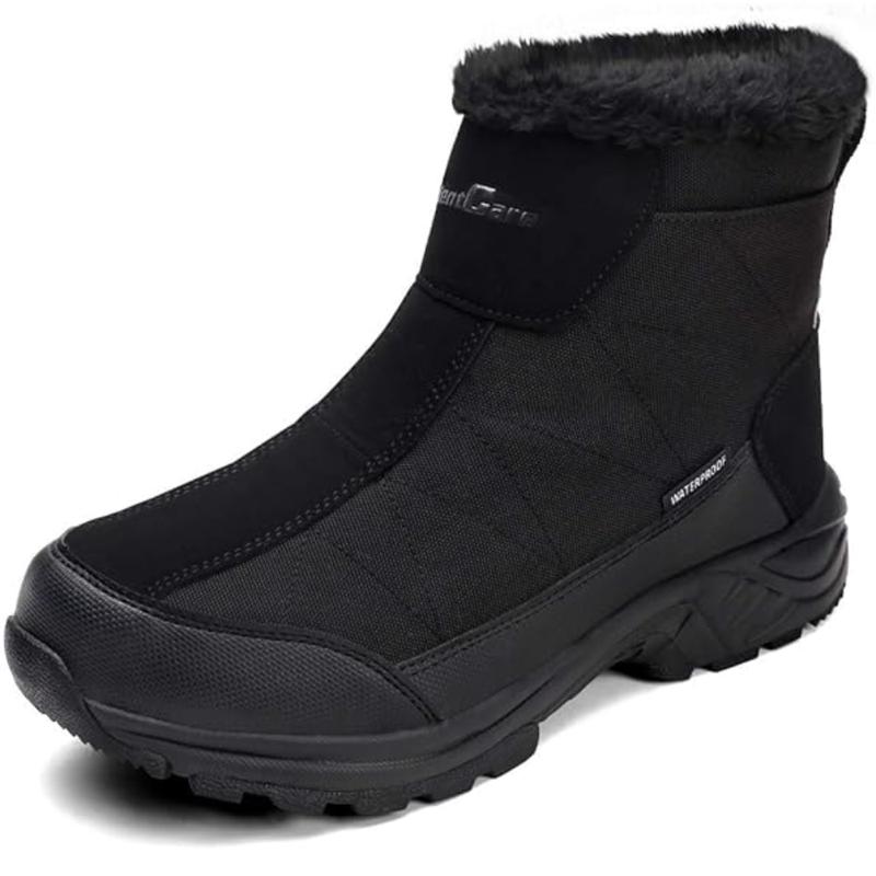 Men's Warm Snow Boots, Fur Lined Waterproof Winter Shoes, Anti-Slip Lightweight Ankle Boot  Boy Walking Shoes snow boot