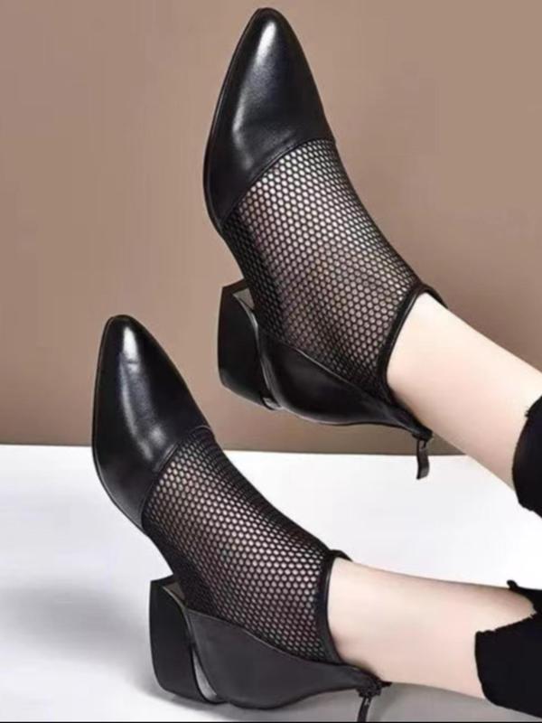 Women's Fashionable Fishing Net Design Pointed Toe Heels, Casual Comfortable Breathable Mesh Shoe for Daily Wear, Female All-match Shoes for Daily Wear