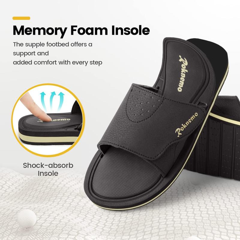 Mens Slide Sandals Adjustable Athletic Casual Comfort Lightweight Open Toe Slides Sport Sandals with Memory Foam Soft Cushion Footbed