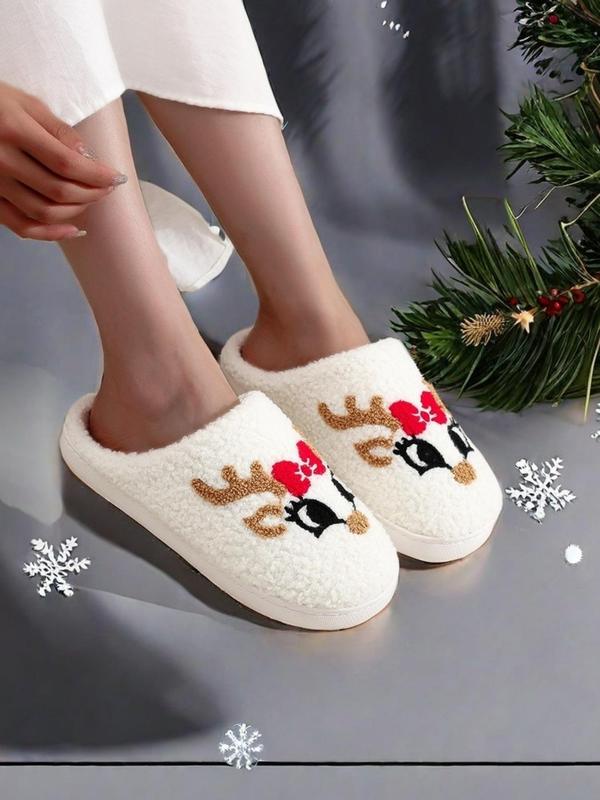 Women's Cute Gingerbread Man Design Plush Slippers, Casual Soft Comfortable Home Slippers, Warm Slippers for Indoor & Outdoor Use for Fall & Winter Fluffy Slippers