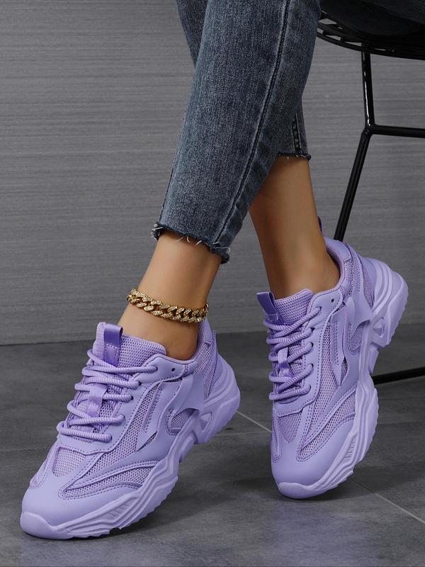 Women's Solid Fashionable Lace Up Front Sporty Gym Sneakers, Casual Comfortable Sports Running Shoes, Female All-match Round Toe Sport Sneakers for Daily Wear