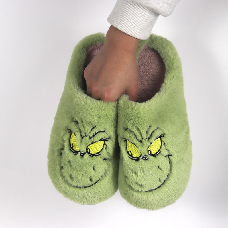 Christmas Slippers Cartoon Christmas Plush Slippers Winter Slippers Soft Green Merry Women's Men's Christmas slipper