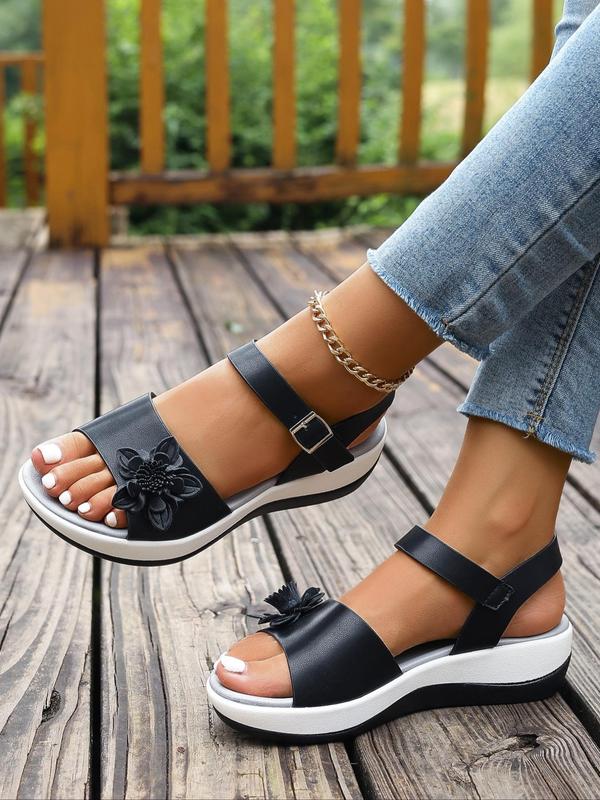 Women's Fashionable Flower Decorated Sandals, Casual Comfortable Buckle Sandals for Summer, Lightweight Breathable Shoes for Daily Wear