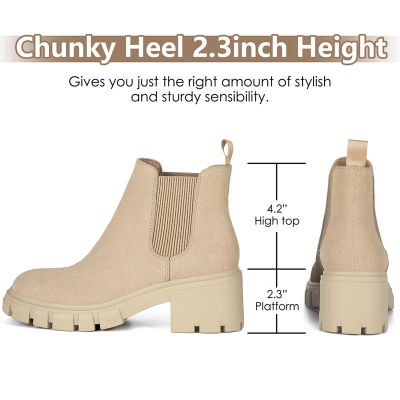 Athlefit Women's Chelsea Boots Fashion Lug Sole Chunky Heel Slip on Elastic Ankle Booties boots  women winter boots