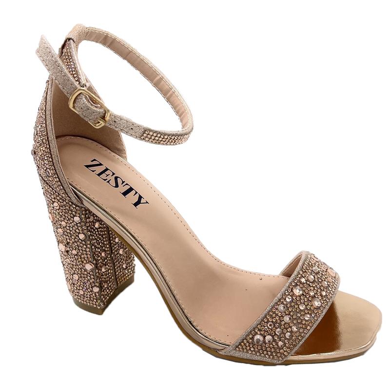 LISA-14 WOMAN HEEL OPEN TOE CHUNKY HEEL RHINESTONE EMBELLISHED