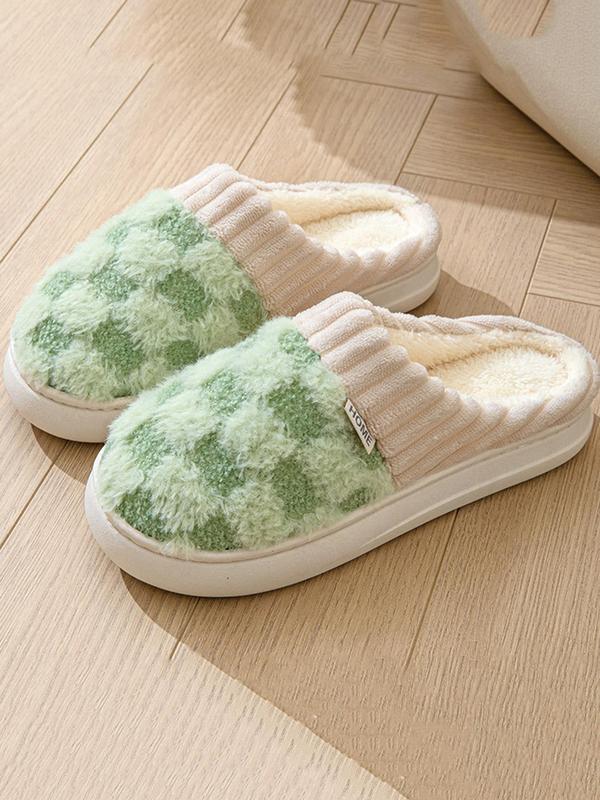 Women's Plaid Pattern Plush Slippers, Casual Soft Comfortable Home Slippers for Fall & Winter, Fluffy Bedroom Slippers for Indoor and Outdoor