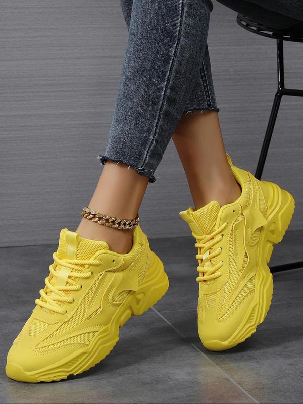 Women's Solid Fashionable Lace Up Front Sporty Gym Sneakers, Casual Comfortable Sports Running Shoes, Female All-match Round Toe Sport Sneakers for Daily Wear