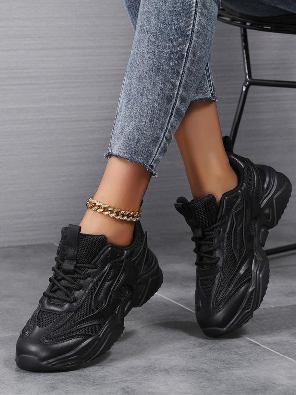 Women's Solid Fashionable Lace Up Front Sporty Gym Sneakers, Casual Comfortable Sports Running Shoes, Female All-match Round Toe Sport Sneakers for Daily Wear