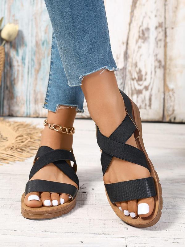 Women's Summer 2024 Criss Cross Strap Slip on Sandals, Casual Comfortable Flat Popular Sandals for Vacation Beach, All Match Footwear Walking Shoes for Daily Wear