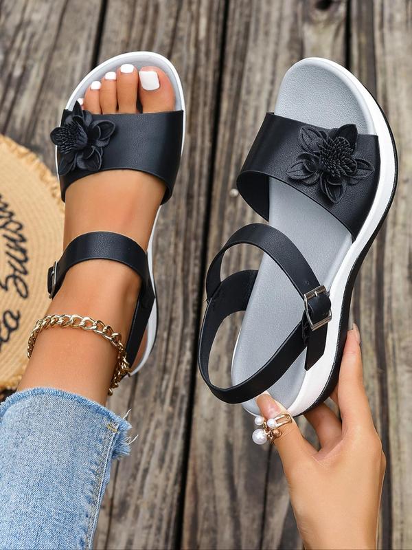 Women's Fashionable Flower Decorated Sandals, Casual Comfortable Buckle Sandals for Summer, Lightweight Breathable Shoes for Daily Wear