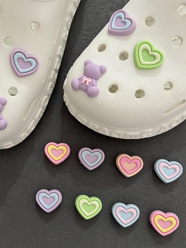 Cute Cartoon Bear & Heart Shoe Charm, Women's Simple Shoes Decoration, Novelty Shoes Decorations for Clogs, Trendy Holiday Shoe Accessories