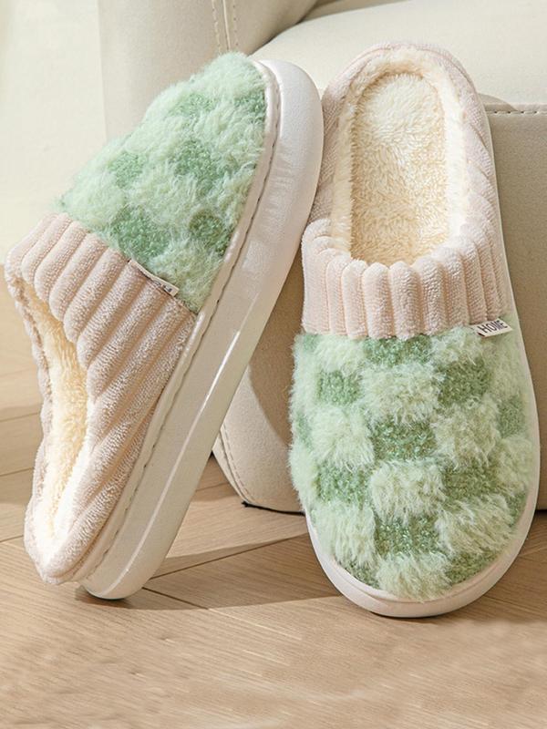 Women's Plaid Pattern Plush Slippers, Casual Soft Comfortable Home Slippers for Fall & Winter, Fluffy Bedroom Slippers for Indoor and Outdoor