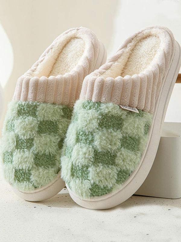 Women's Plaid Pattern Plush Slippers, Casual Soft Comfortable Home Slippers for Fall & Winter, Fluffy Bedroom Slippers for Indoor and Outdoor