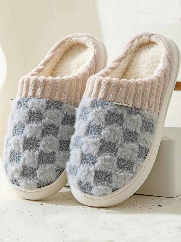 Women's Plaid Pattern Plush Slippers, Casual Soft Comfortable Home Slippers for Fall & Winter, Fluffy Bedroom Slippers for Indoor and Outdoor