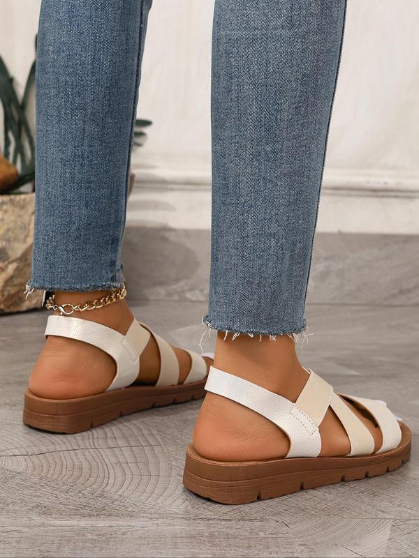 Women's Summer 2024 Criss Cross Strap Slip on Sandals, Casual Comfortable Flat Popular Sandals for Vacation Beach, All Match Footwear Walking Shoes for Daily Wear