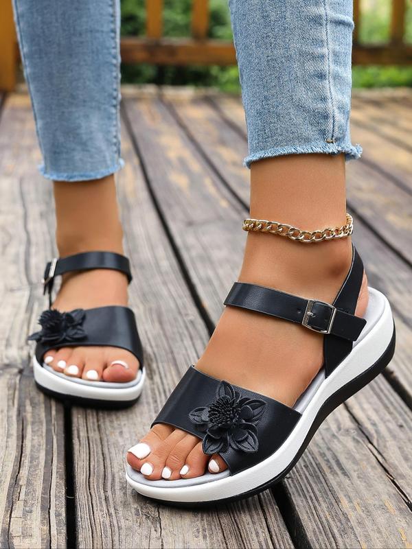 Women's Fashionable Flower Decorated Sandals, Casual Comfortable Buckle Sandals for Summer, Lightweight Breathable Shoes for Daily Wear