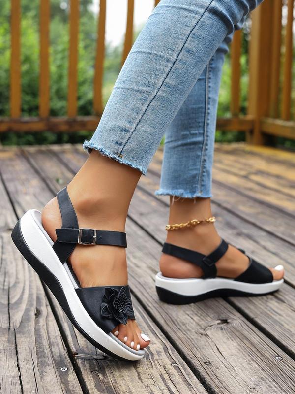 Women's Fashionable Flower Decorated Sandals, Casual Comfortable Buckle Sandals for Summer, Lightweight Breathable Shoes for Daily Wear