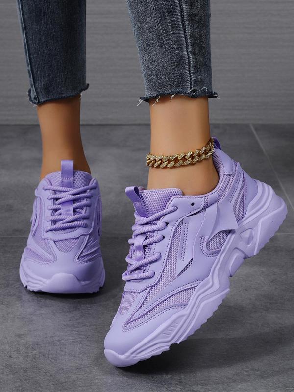 Women's Solid Fashionable Lace Up Front Sporty Gym Sneakers, Casual Comfortable Sports Running Shoes, Female All-match Round Toe Sport Sneakers for Daily Wear