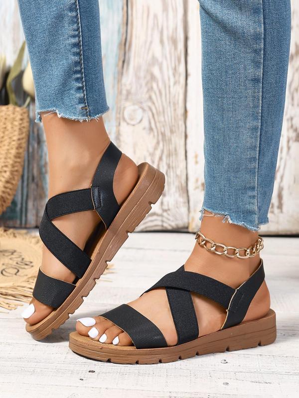 Women's Summer 2024 Criss Cross Strap Slip on Sandals, Casual Comfortable Flat Popular Sandals for Vacation Beach, All Match Footwear Walking Shoes for Daily Wear