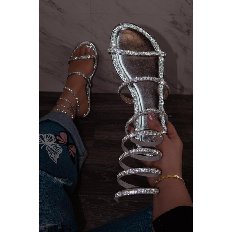 Raquel - Embellished Spiral Coil Strap Flat Sandals