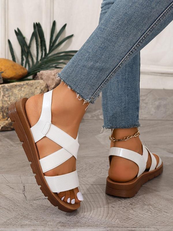 Women's Summer 2024 Criss Cross Strap Slip on Sandals, Casual Comfortable Flat Popular Sandals for Vacation Beach, All Match Footwear Walking Shoes for Daily Wear